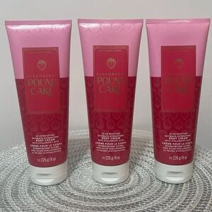 BBW Strawberry Pound Cake Body Cream set of 3 NWT